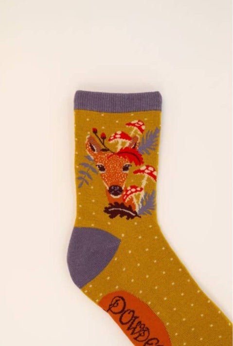 Doe With Toadstools Ankle Socks - Mustard - La De Da