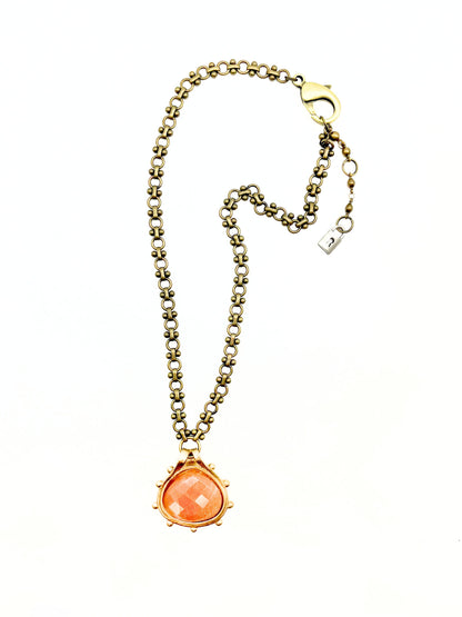 Heart Shape, Rosecut, Peach Sunstone Necklace