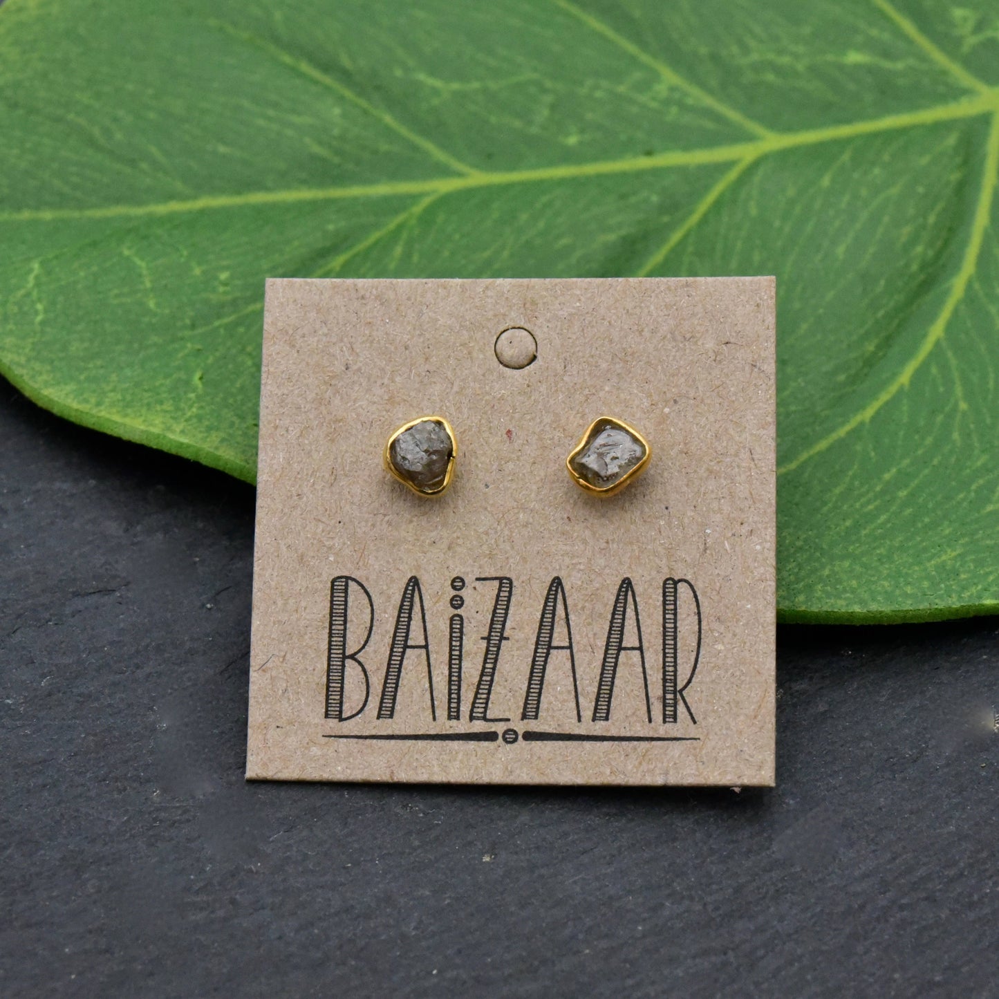 Gold Plated Rough Cut Diamond Stud Earrings - La De Da