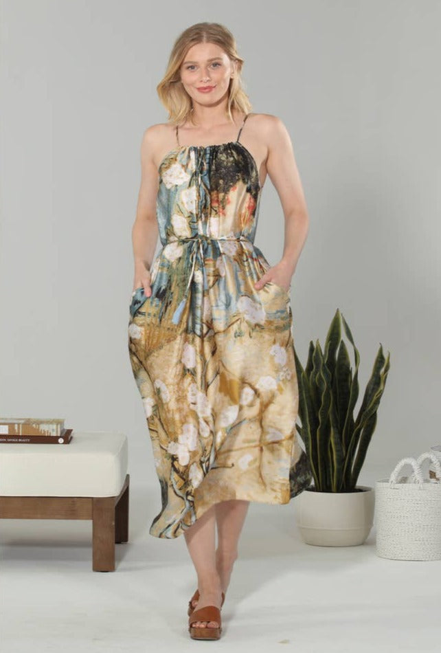 Scarf Print Maxi Dress w/Tie Waist - La De Da