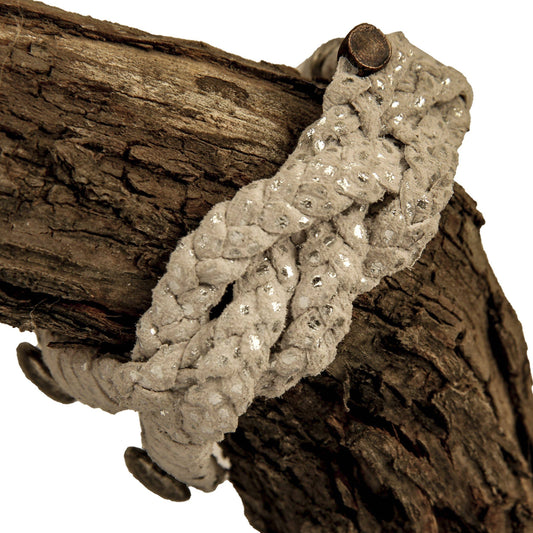 MEZZA LUNA Handmade Leather Bracelet - 7.5" / Sparkle Silver