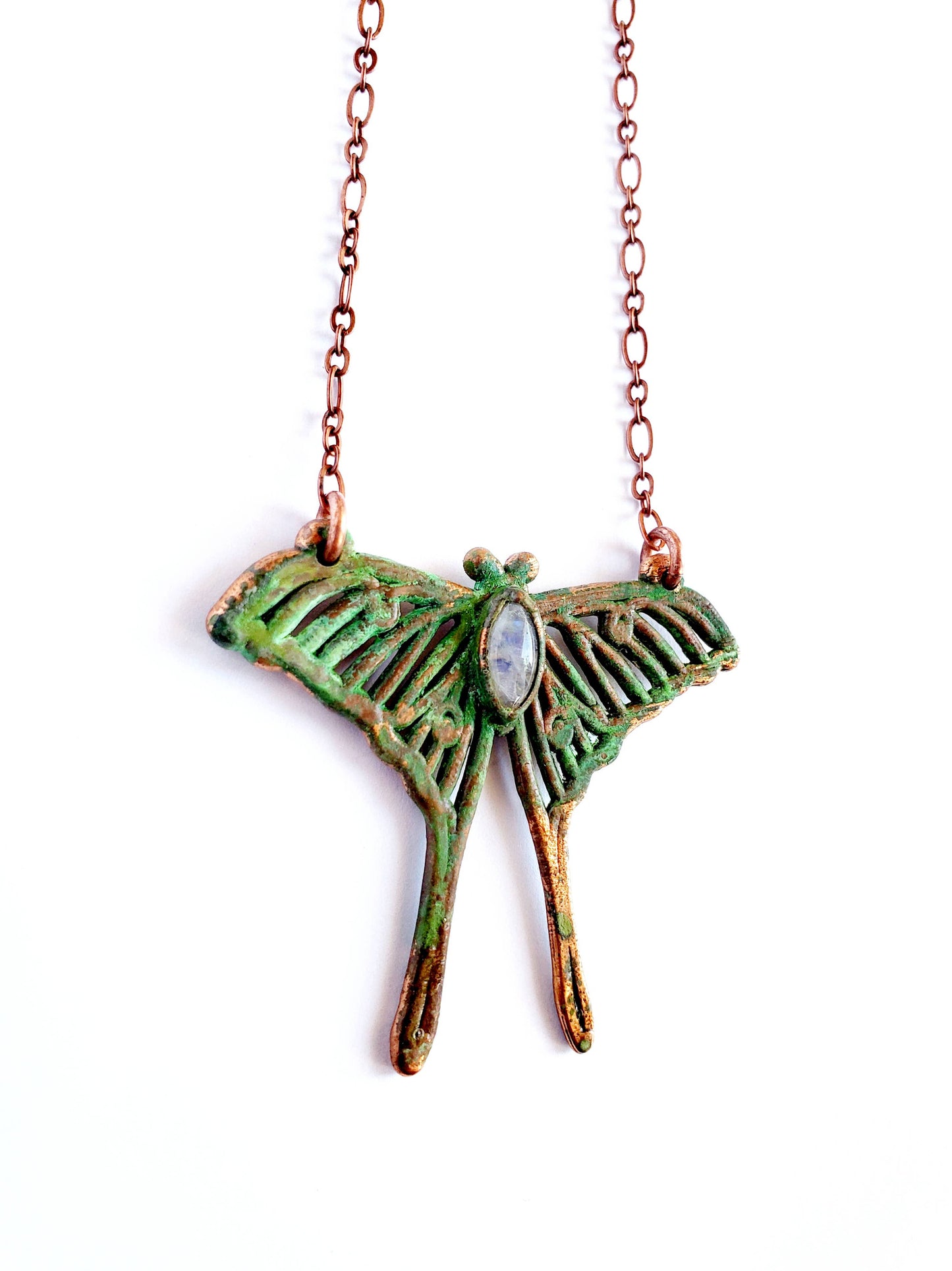 Rainbow Moonstone Luna Moth Necklace - La De Da