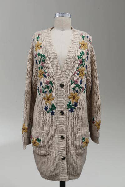 3695-DBJ Embroidered Sweater Knit Grandpa Cardigan - La De Da