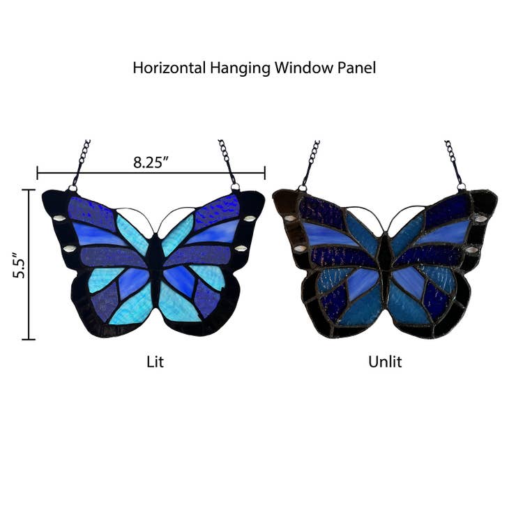 Cobalt Butterfly Stained Glass Window Panel - La De Da