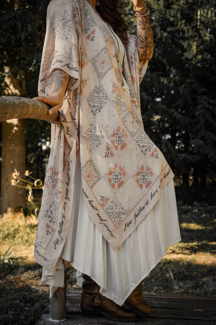 Love Story Heart Print Bamboo Kimono - La De Da