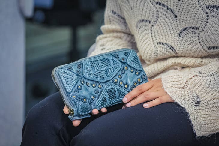 VIA Zip Clutch Wallet - Blue/Grey - La De Da