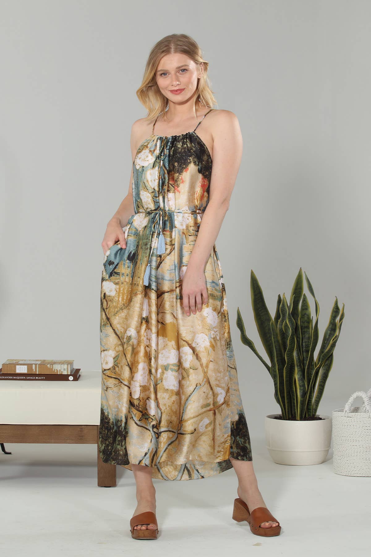 Scarf Print Maxi Dress w/Tie Waist - La De Da