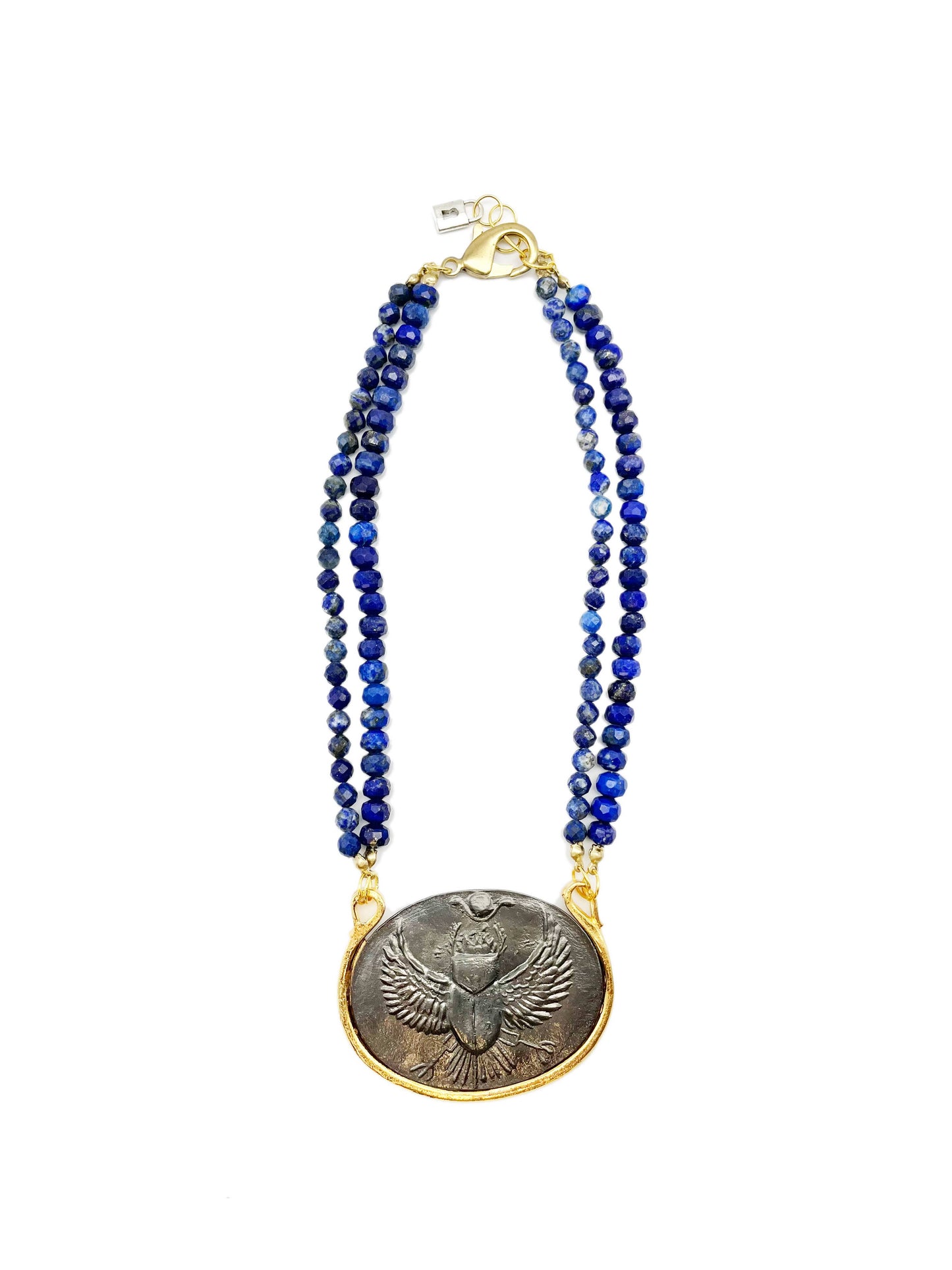 Scarab Intaglio - mixed metal and lapis collar necklace - La De Da