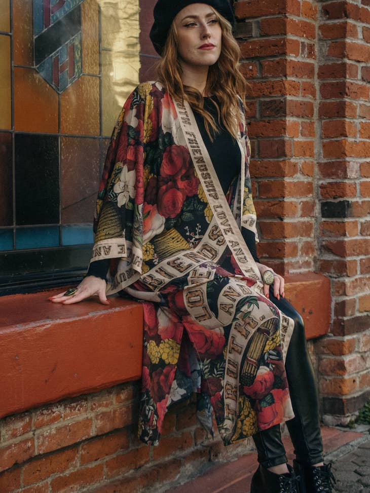 Friendship Love and Truth Long Duster Bamboo Kimono Robe - La De Da