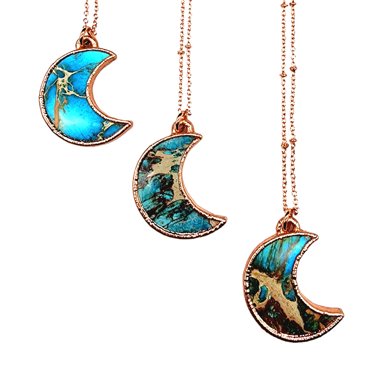 Blue Sea Sediment Imperial Jasper Crescent Moon Necklace - La De Da