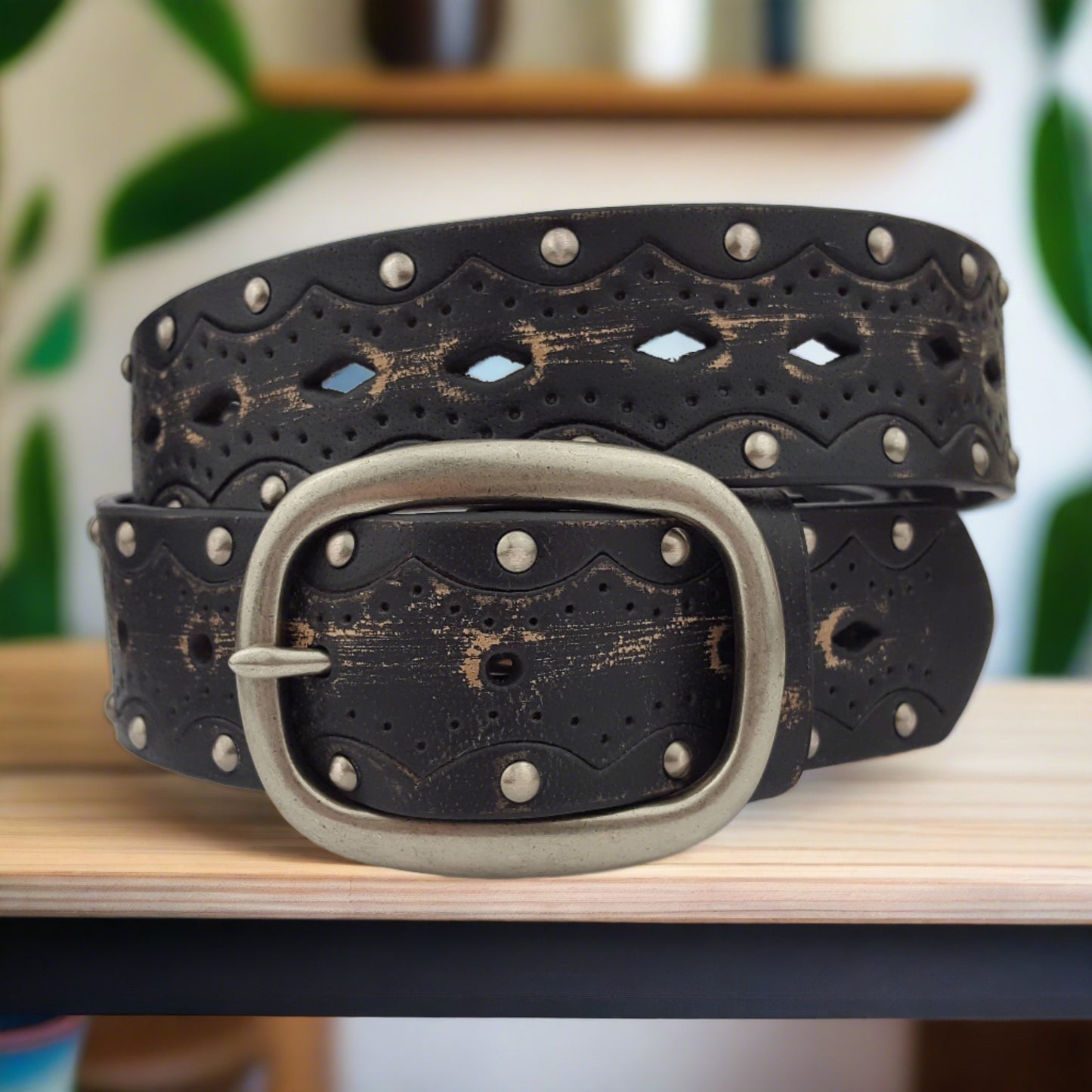 Vintage Hand Distressed Leather Studded Belt - La De Da
