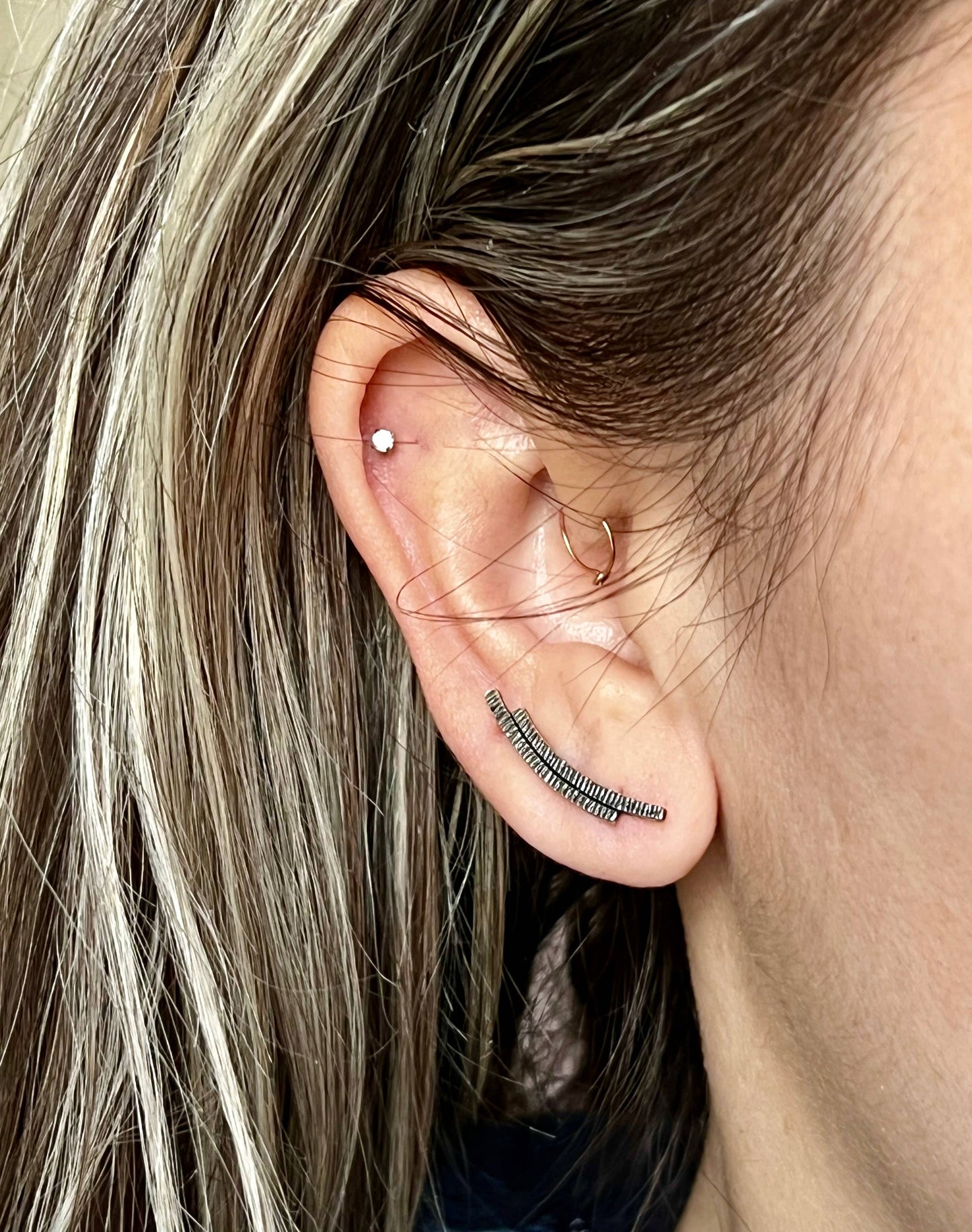 Etched Sterling Silver Ear Climber - La De Da
