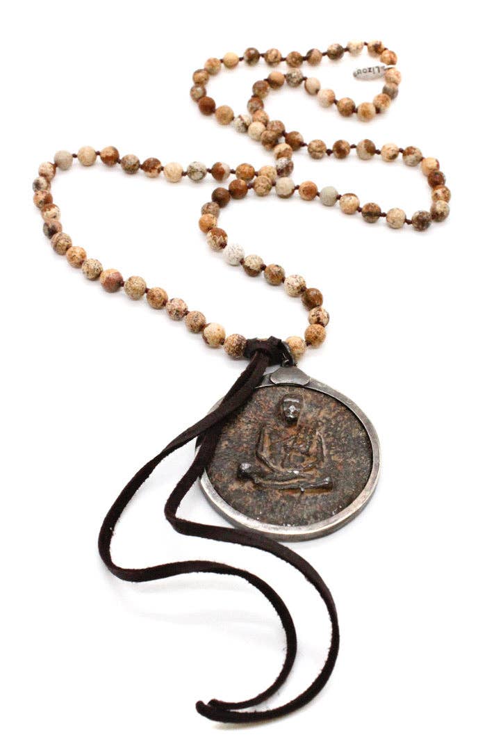 Hand Knotted Jasper Buddha Necklace - La De Da