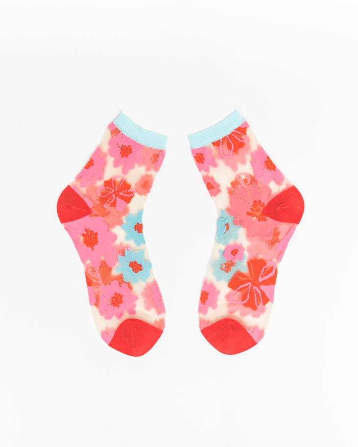 Ribbon Roses Sheer Ankle Sock - La De Da