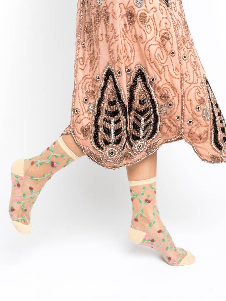 Sheer Rosettes Crew Sock - La De Da
