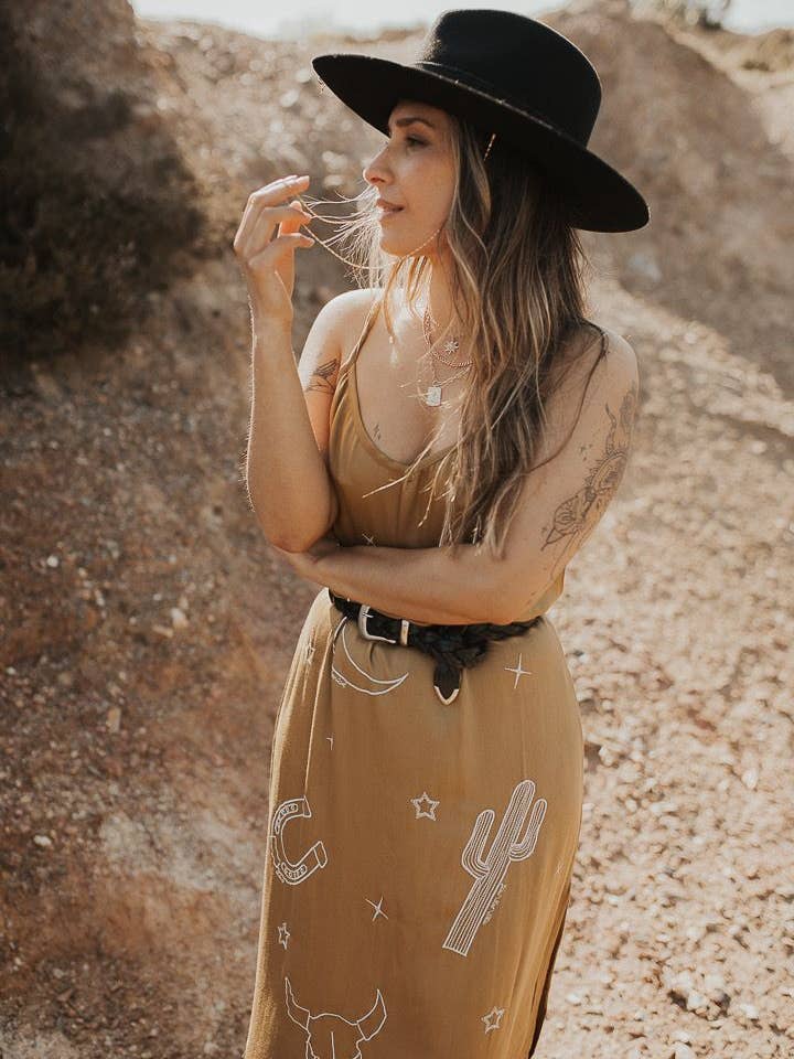Embroidered, Khaki Slip Dress - La De Da