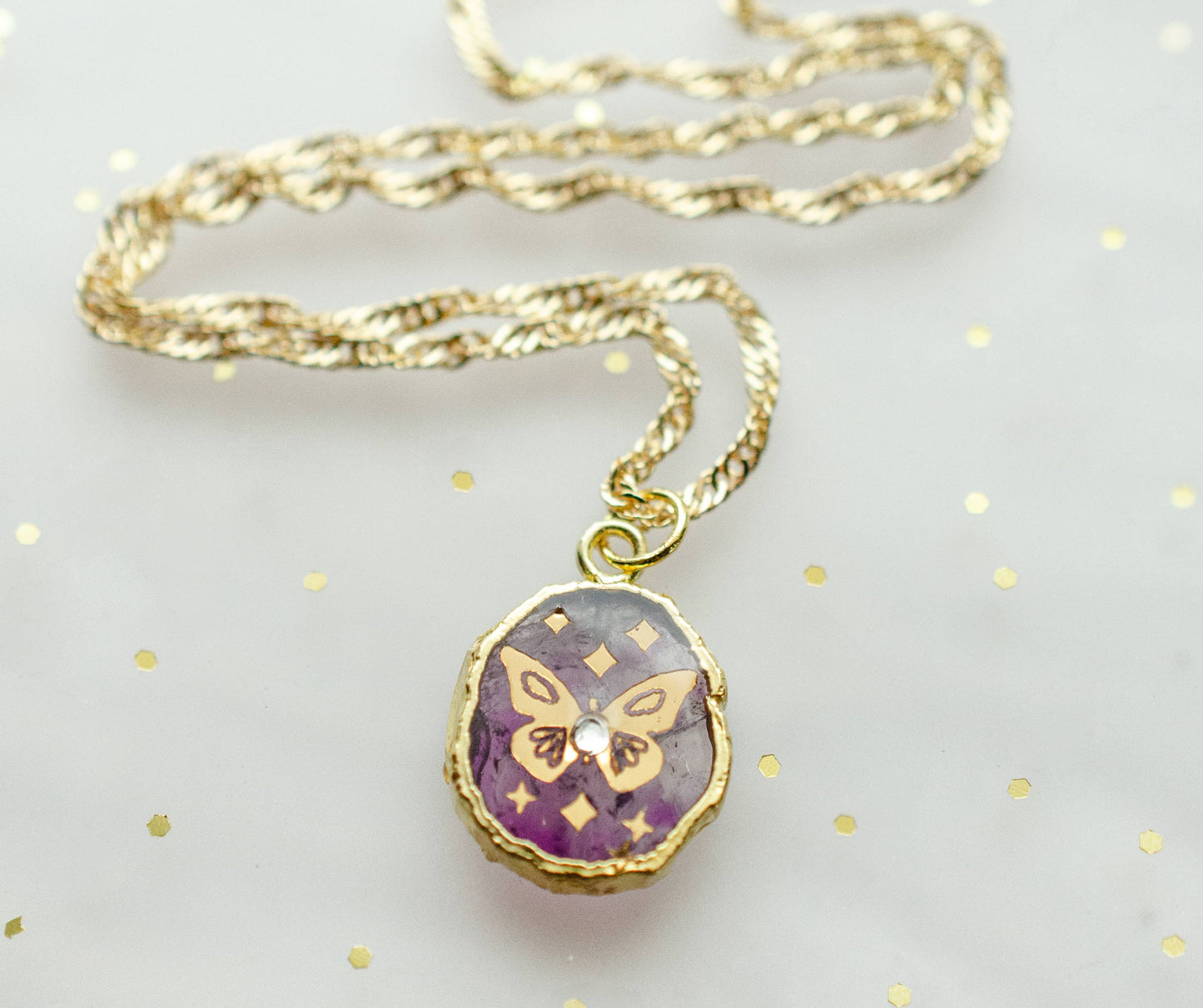 Amethyst Butterfly Necklace - La De Da