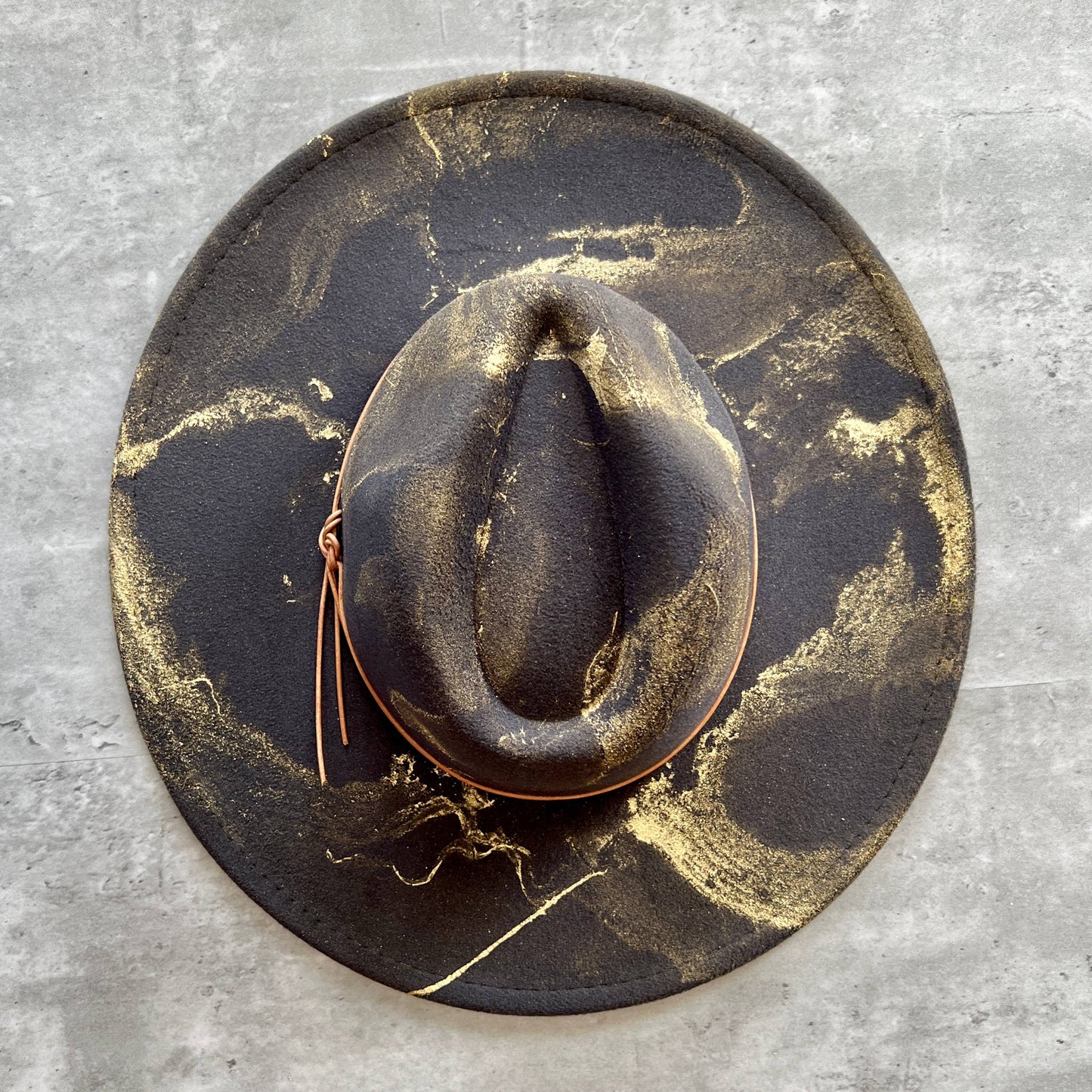Dark Grey Gold Marbled Wide Brim Hat - La De Da