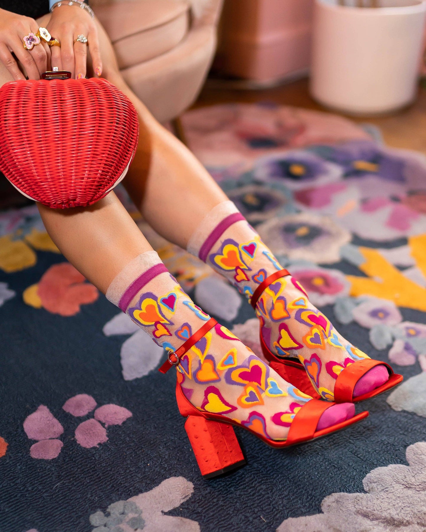 Y2K Hearts Ruffle Sheer Crew Sock - La De Da