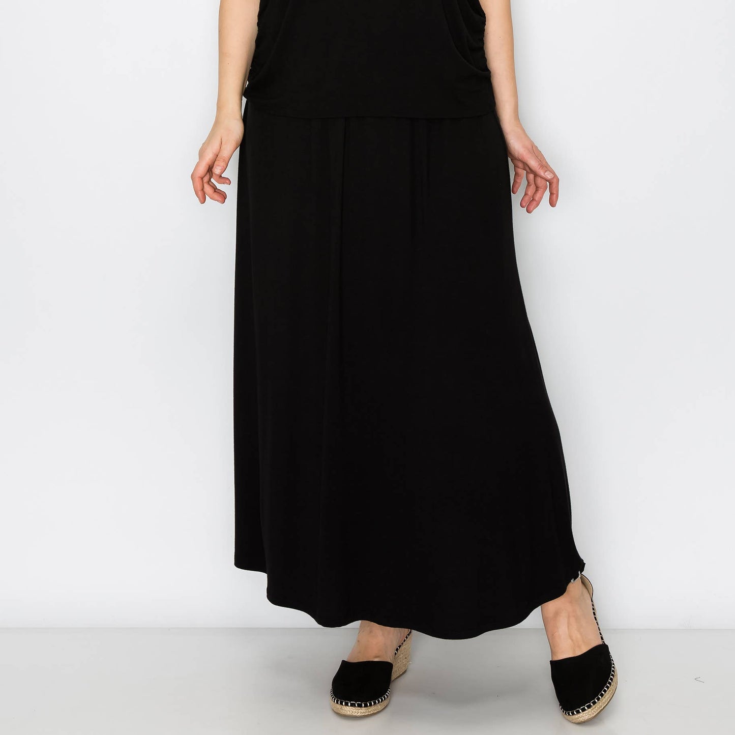 Elastic Waist Maxi Skirt Curve - Black