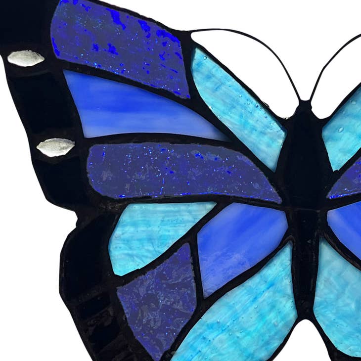 Cobalt Butterfly Stained Glass Window Panel - La De Da