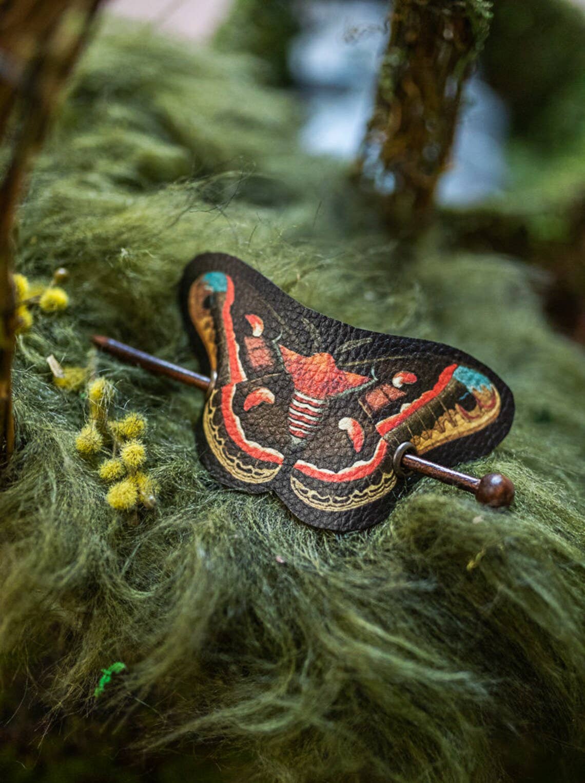 Red Moth Hair Barrette Vegan Leather - La De Da