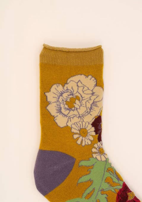 Wild Woodland Ankle Socks - Mustard - La De Da