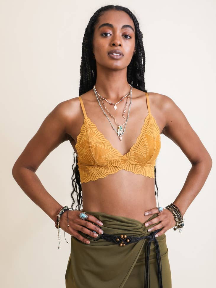 Yellow Butterfly Scallop Lace Bralette - La De Da