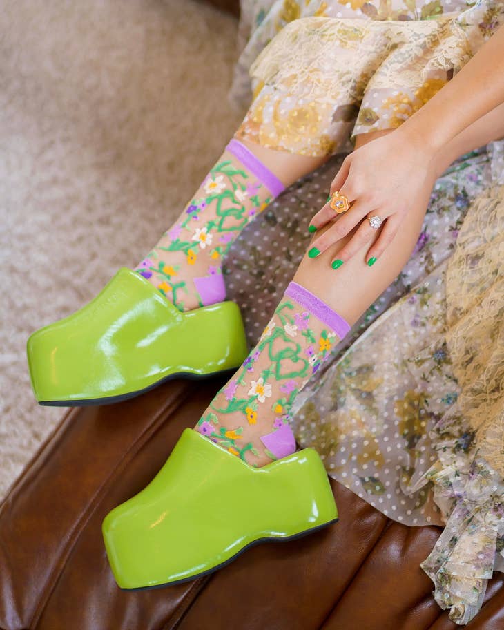 Heart Floral Sheer Crew Sock - La De Da