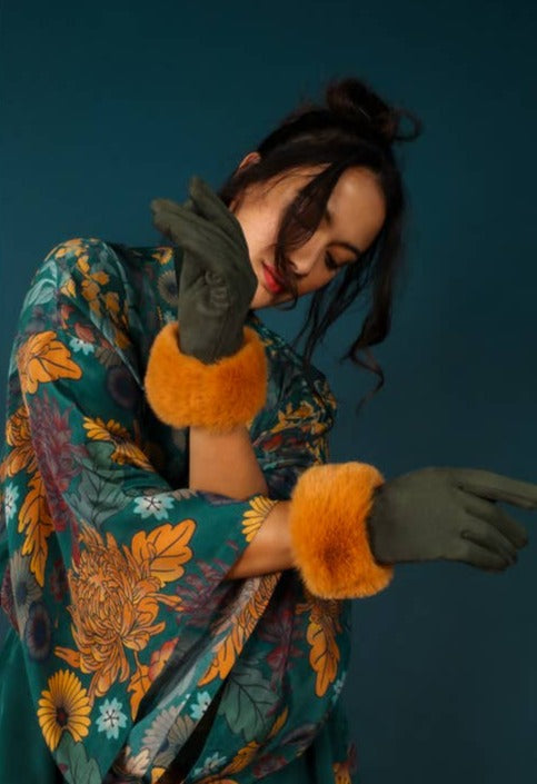 Luxe Trailing Wisteria Kimono Gown - Teal - La De Da