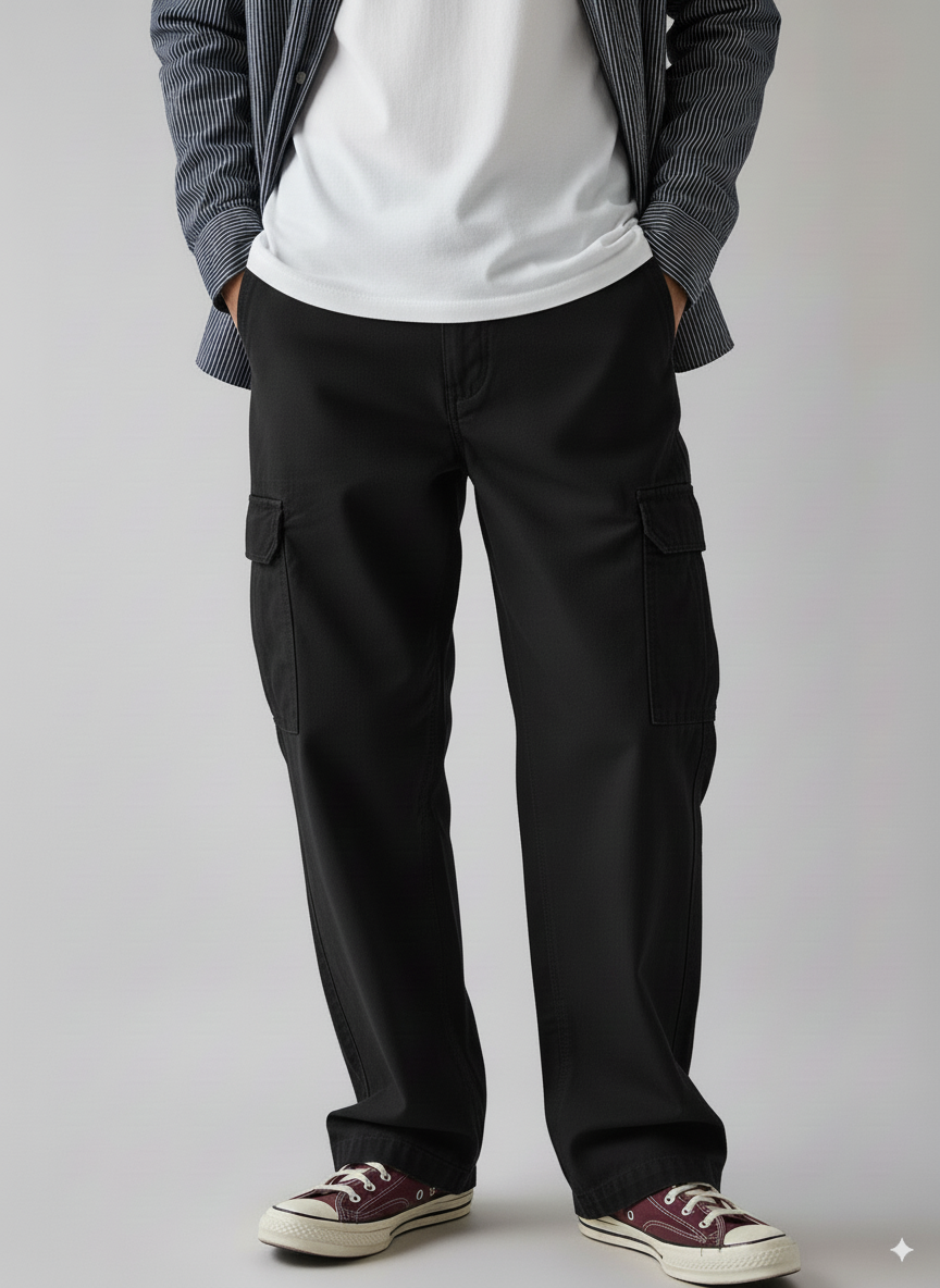 HAWKSBAY NEW MENS CARGO TWILL STRETCH PANT  - BLACK