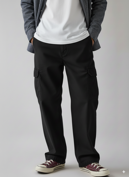 HAWKSBAY NEW MENS CARGO TWILL STRETCH PANT  - BLACK