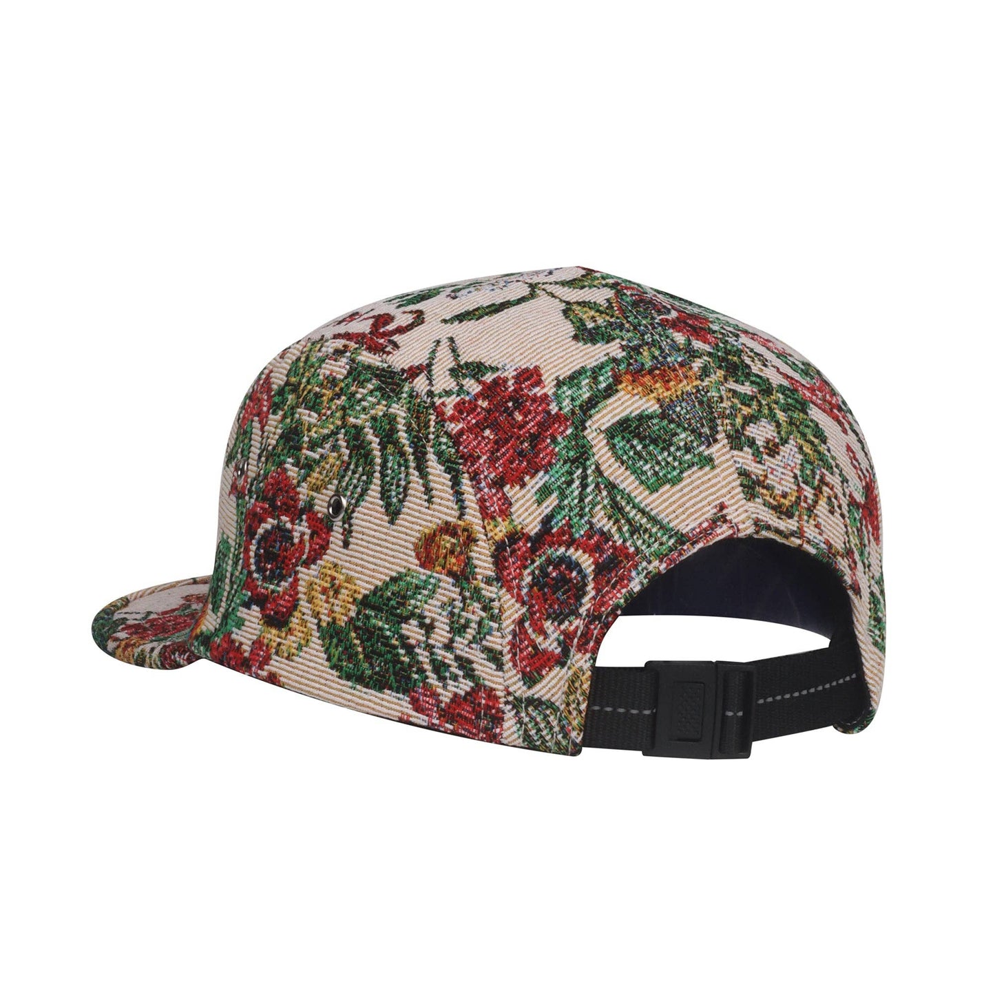 Flower Multicolored Jacquard 5 Panel Hat Camp Cap - Beige