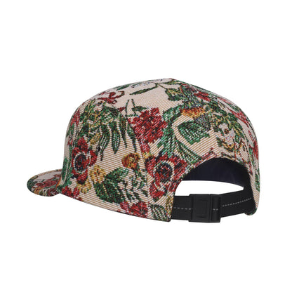 Flower Multicolored Jacquard 5 Panel Hat Camp Cap - Beige
