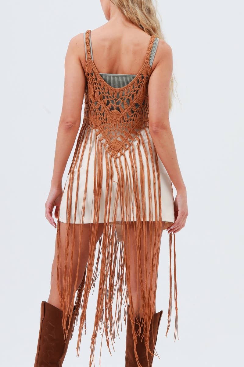 Tassel Fringe Crochet Tops - Camel  ( one size )