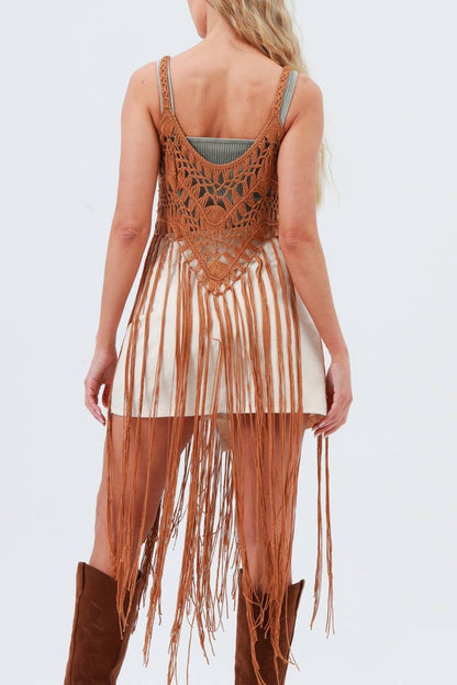 Tassel Fringe Crochet Tops - Camel  ( one size )