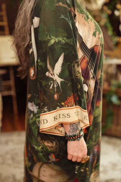 Labour of Love Opera Duster Kimono Robe w/ florals & violin