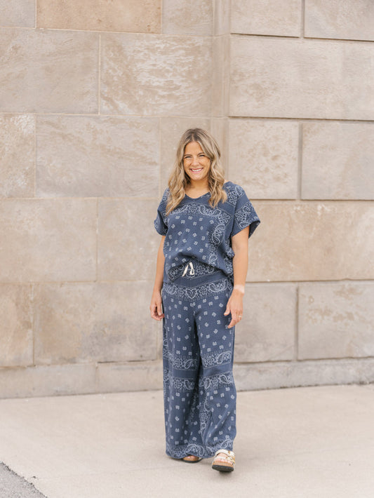 Ella Top - Navy Bandana