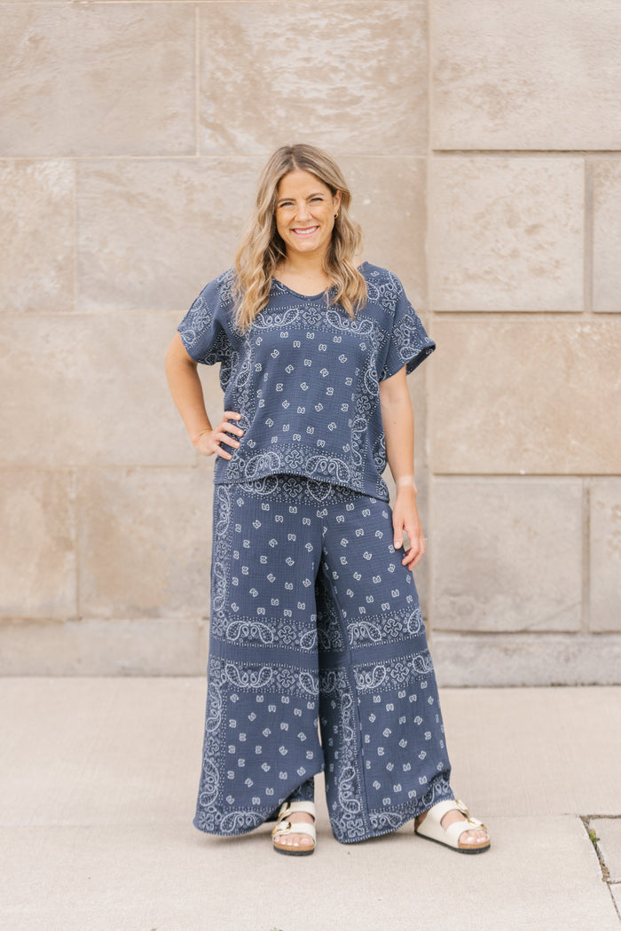 Ella Top - Navy Bandana