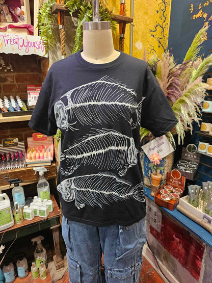 Black Fishbones Tee - Handpainted & Upcycled - IH7*
