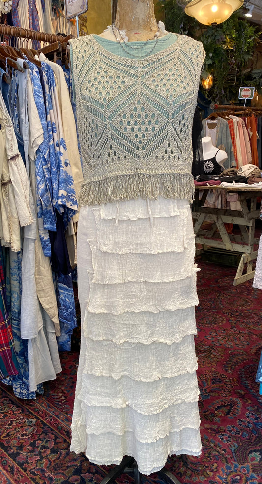 Full Length Layered Ruffle Skirt - Cream