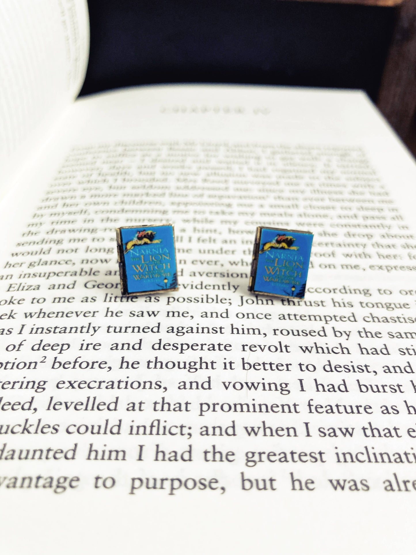 Post Earrings Book Locket Chronicles of Narnia- Blue
