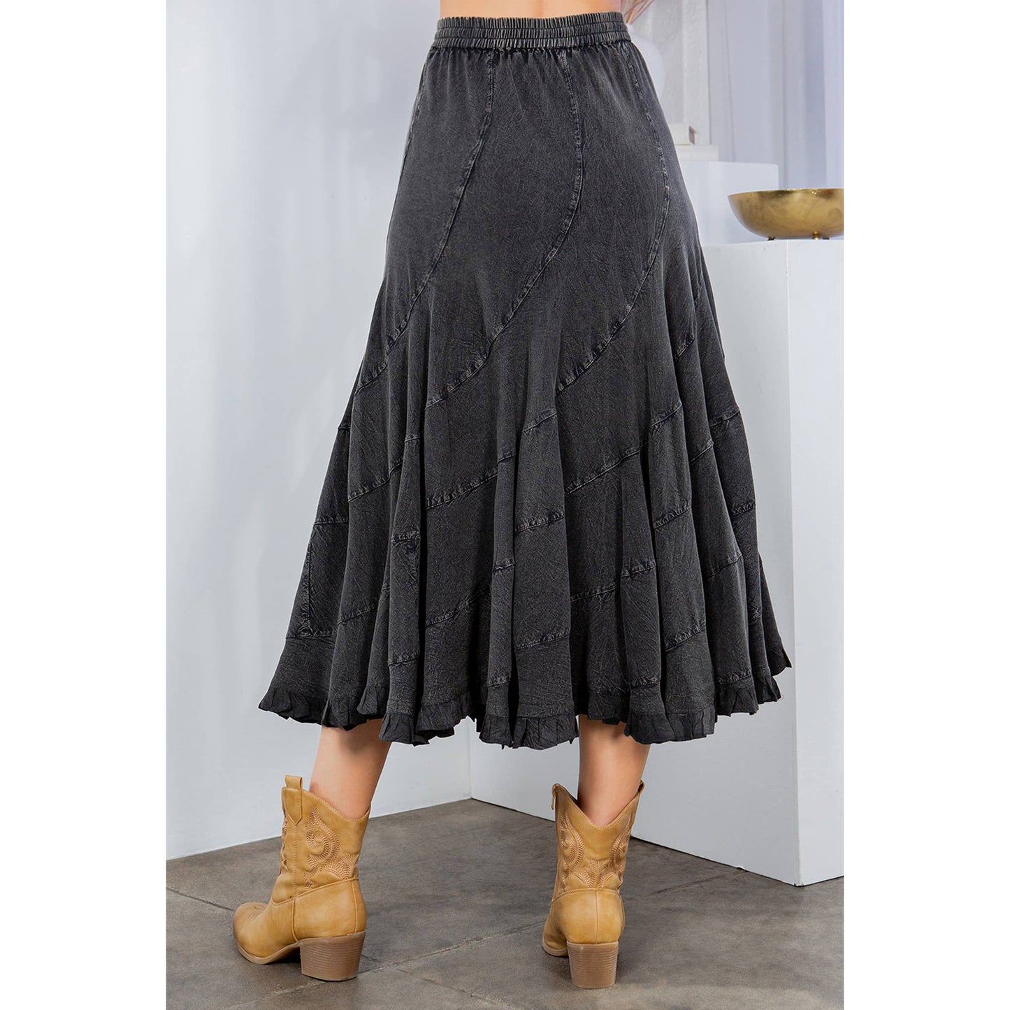 Boho Flair Mid-Length Skirt - Charcoal