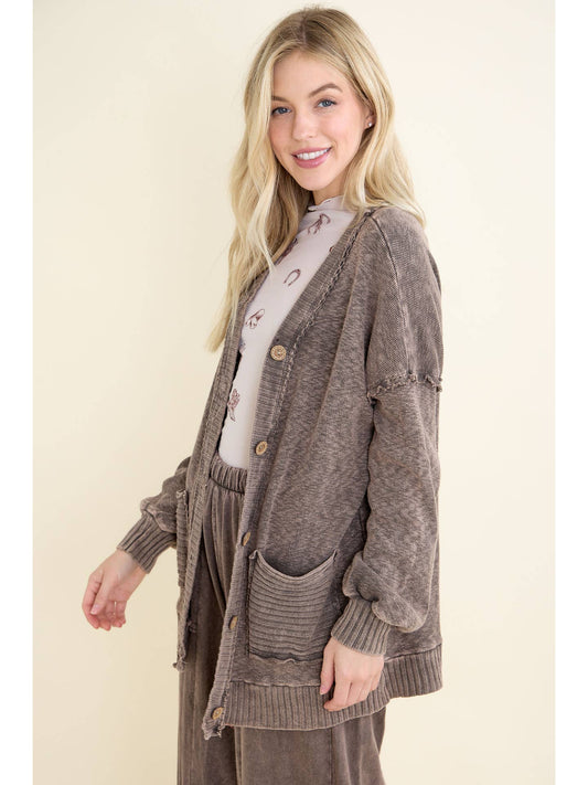 Mineral Wash Pocket Cardigan - Ash Oak