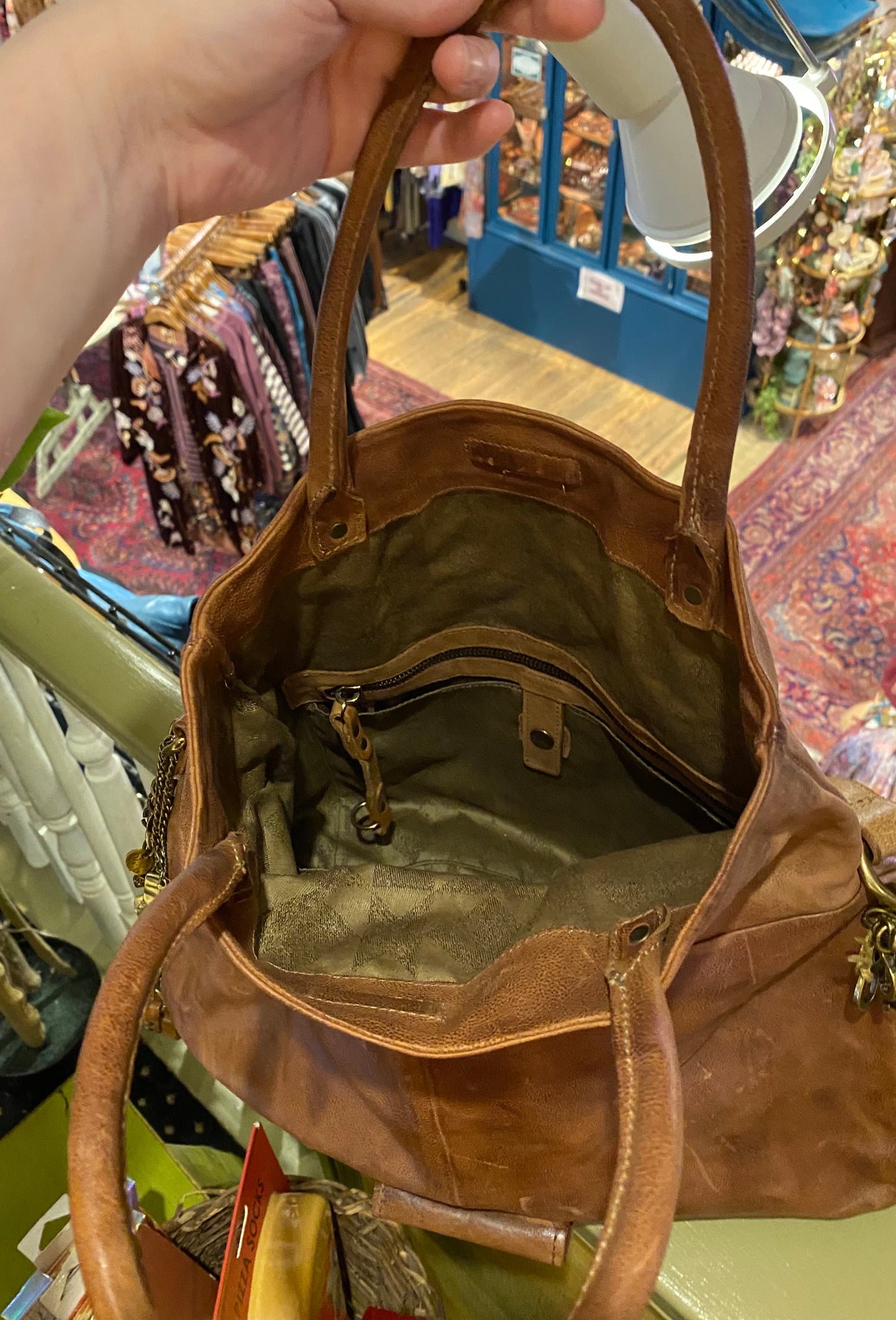 Folded Top Leather Crossbody Bag - Camel