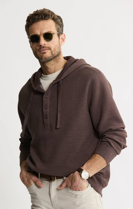 Doubleface Mesh Hooded Henley Pullover - Brown