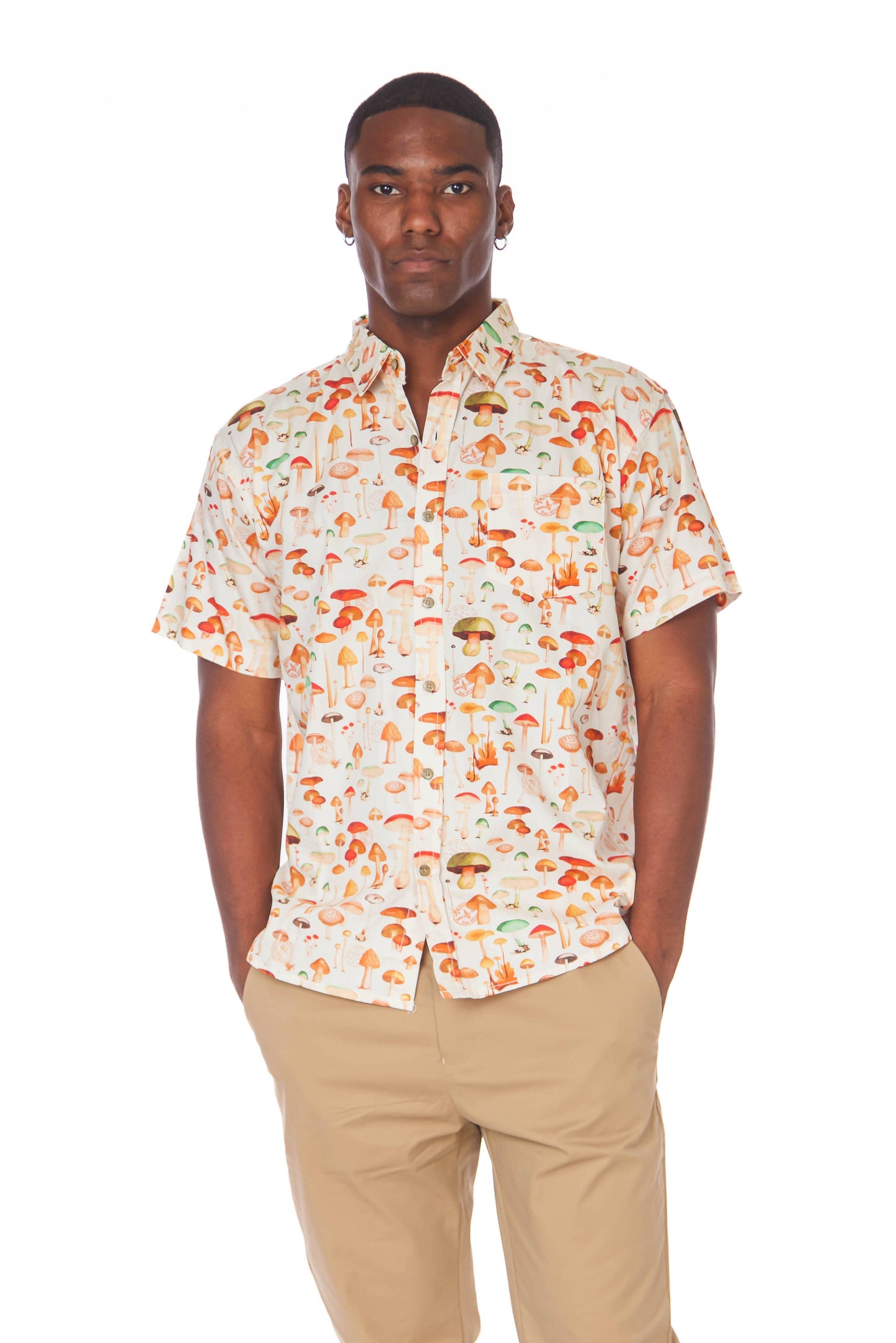Men's Printed Woven Short Sleeve Shirt - Mushroom