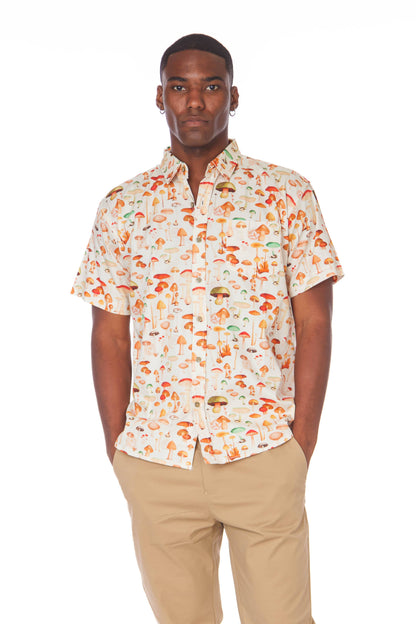 Men's Printed Woven Short Sleeve Shirt - Mushroom