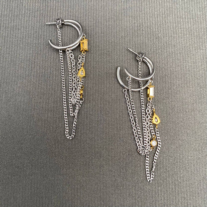 Two Tone Chain Fringe 18K Gold Plated S.Steel Earrings - FGS