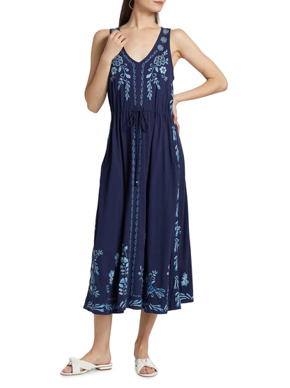 Yadira V-Neck Drawstring Dress - Blue Night
